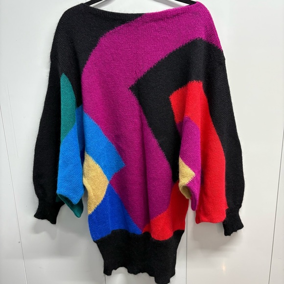 Vintage 80s Escada Mohair Colorblock Sweater Oversized Dolman Geometric Sleeve - Picture 2 of 7